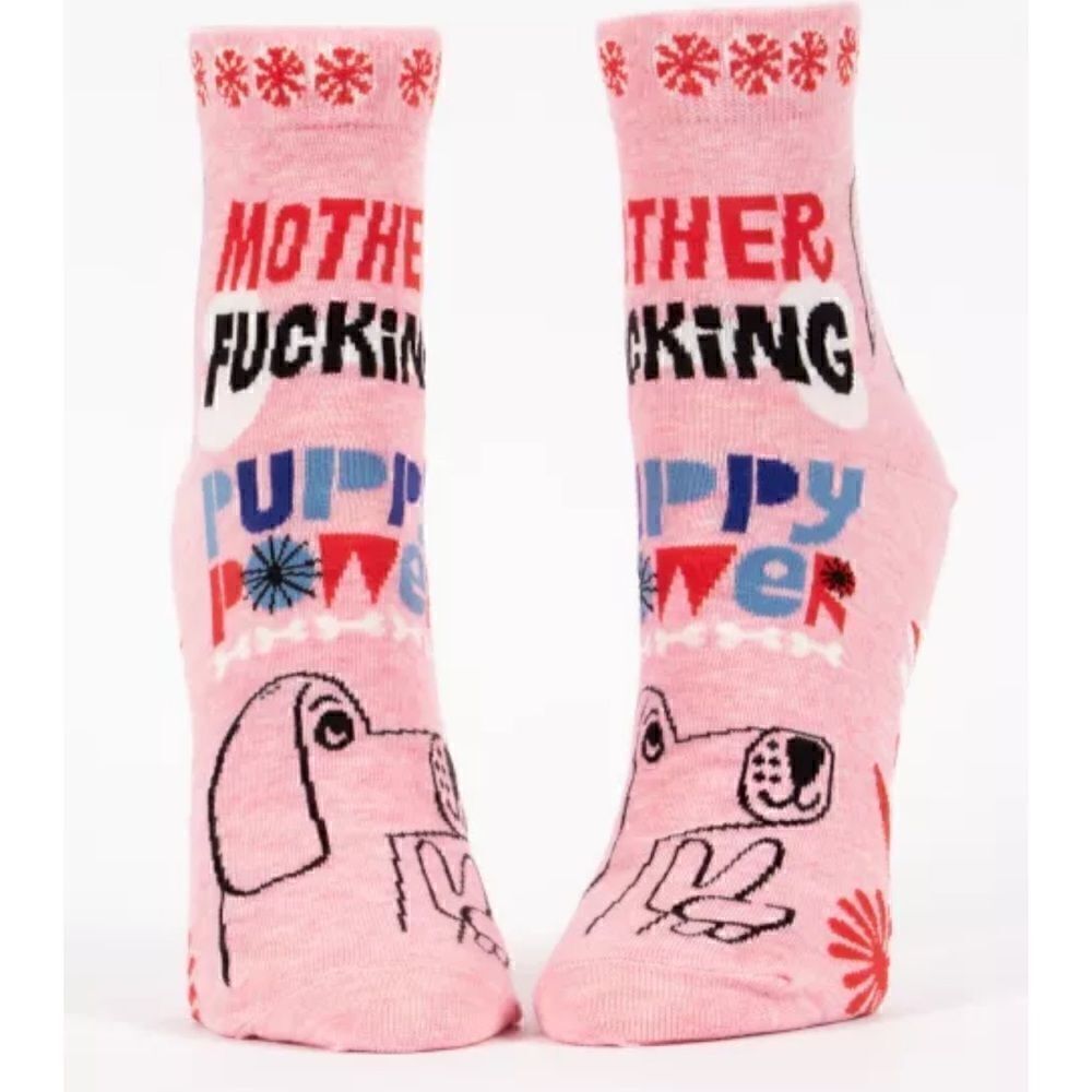 Blue Q Womens Cotton Ankle Socks Puppy Power Pink